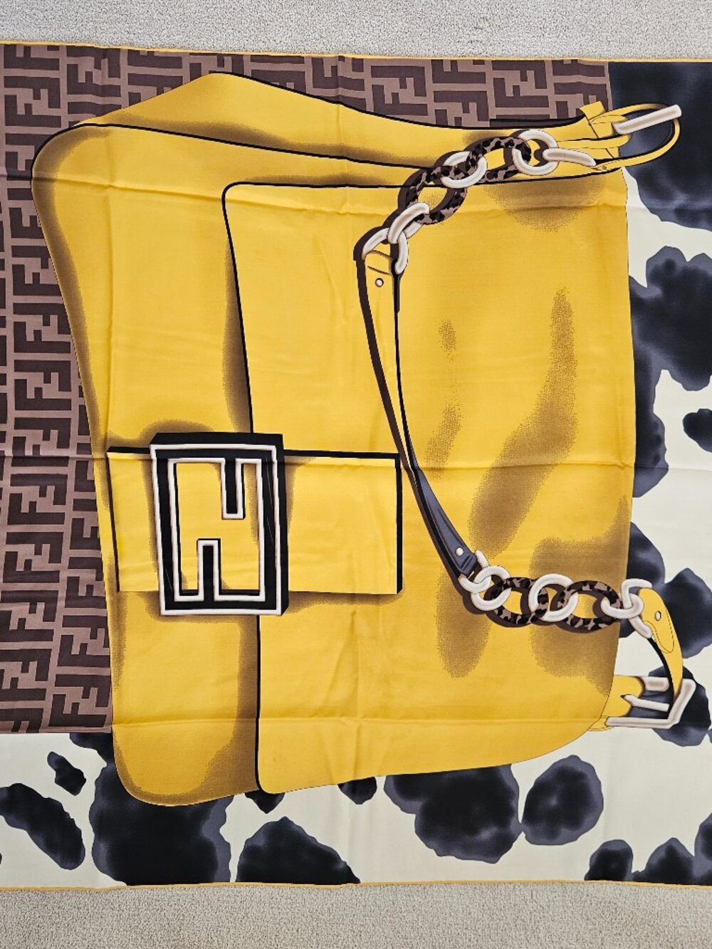 Black cream yellow silk twill square 90cms